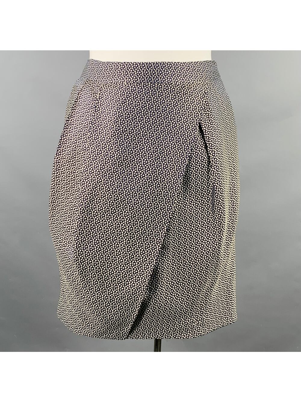 PAUW Size L Navy Cream Silk Dots Pleated Skirt